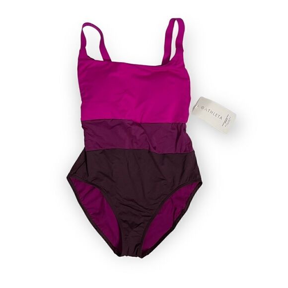 Athleta Pink Striped Coastline One Piece Swimsuit Medium Coverage - Picture 5 of 12